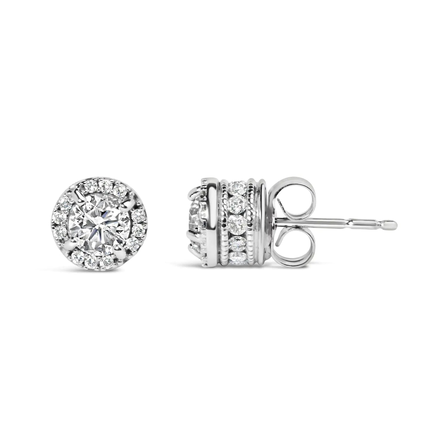 Aretes de oro blanco de 10 quilates con halo oculto de diamantes de 1,00 quilates (color HI, claridad I1-I2)