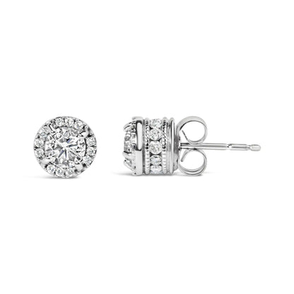 Aretes de oro blanco de 10 quilates con halo oculto de diamantes de 1,00 quilates (color HI, claridad I1-I2)