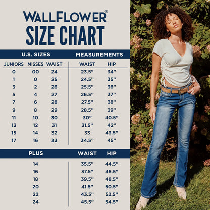 WallFlower Dame Luscious Curvy Bootcut Mid-Rise Insta Stretch Juniors Jeans Standard 5 Betsy