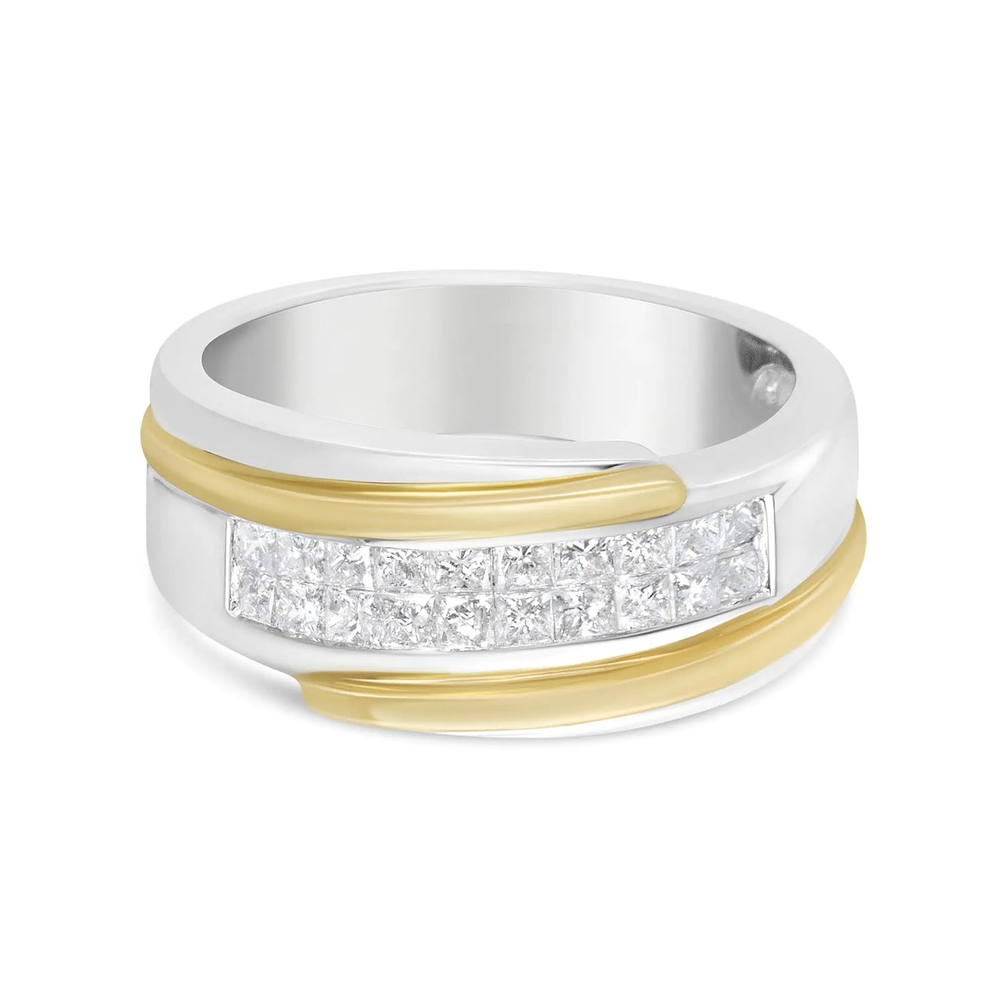 14K Yellow and White Gold 1.00 Cttw Princess-Cut Diamond Modern Gent's Band (H-I Color, SI2-I1 Clarity) - Size 10