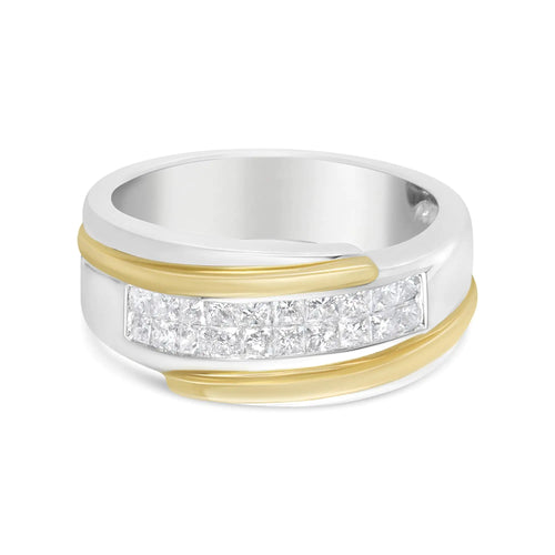 14K gult og hvitt gull 1,00 Cttw Princess-Cut Diamond Modern Gent's Band (HI Color, SI2-I1 Clarity) - størrelse 10