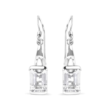 .925 Sterling Silver 3.0 Cttw Emerald Cut White Topaz Solitaire Dangle Earring - AAA Quality