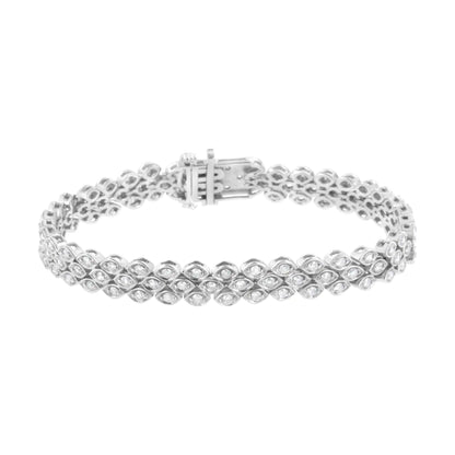 Pulsera de eslabones de banda en forma de marquesa con pavé de diamantes de 3,0 quilates en plata de ley 925 (color IJ, claridad I2-I3) - 18,7 cm