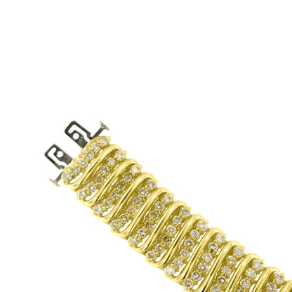 10K Yellow Gold 15.0 Cttw Diamond S Shaped Wave Link Two Tone 7” Tennis Bracelet (J-K Color, I2-I3 Clarity)