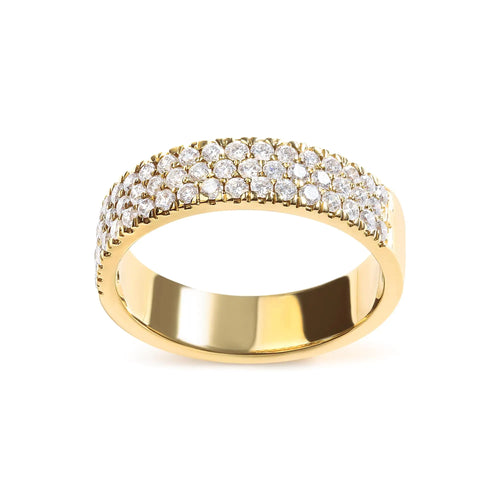 Anillo de oro amarillo de 14 quilates con pavé de diamantes de 3/4 ct (color HI, claridad SI2-I1)