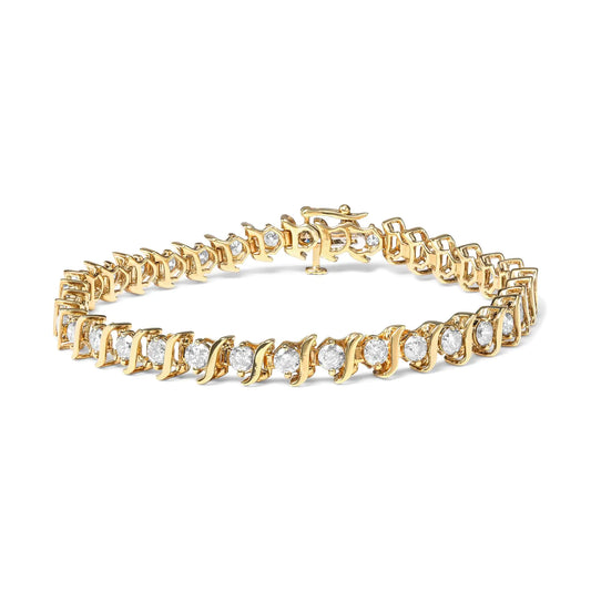 Pulsera de eslabones en forma de S de plata esterlina .925 bañada en oro amarillo de 10 quilates con diamantes de 5,00 quilates (color KL, claridad I2-I3), talla 7,25"