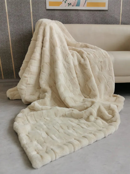 Soft Sofa with Mink Embossed Fur Blanket