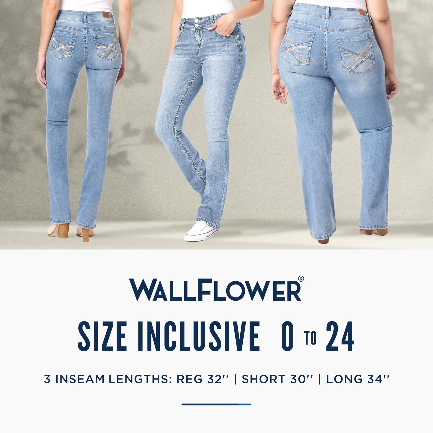 WallFlower Dame Luscious Curvy Bootcut Mid-Rise Insta Stretch Juniors Jeans Standard 5 Betsy