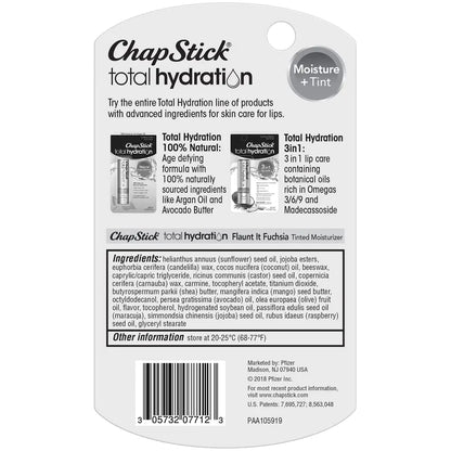 ChapStick Total Hydration Moisture + Tint Flaunt It Fuchsia Tinted Lip Balm Tube, Tinted Moisturizer - 0,12 Oz