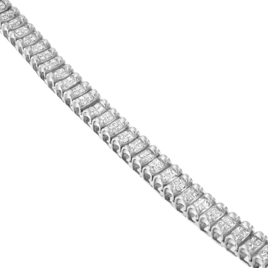 14K White Gold 3.0 Cttw Princess Cut Quad Invisible Set Tennis Bracelet (H-I Color, SI2-I1 Clarity) - 7”