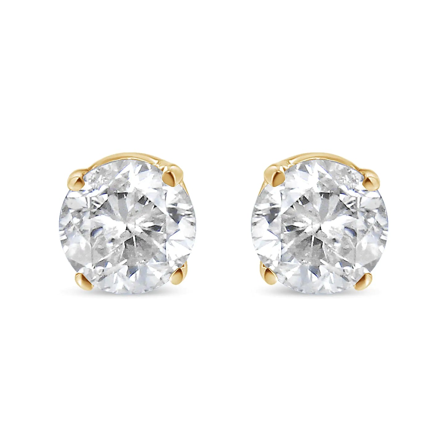 10K Yellow Gold 3/4 Cttw Round Brilliant-Cut Near Colorless Diamond Classic 4-Prong Stud Earrings (J-K Color, I1-I2 Clarity)