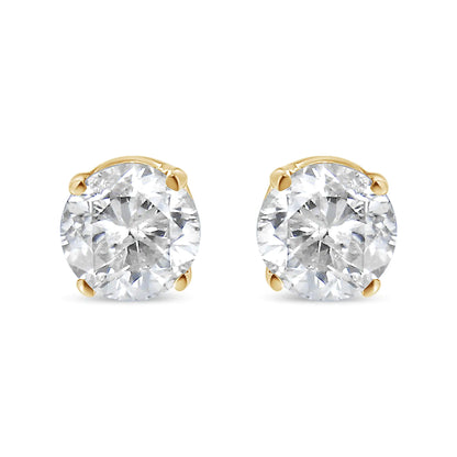 10K Yellow Gold 3/4 Cttw Round Brilliant-Cut Near Colorless Diamond Classic 4-Prong Stud Earrings (J-K Color, I1-I2 Clarity)