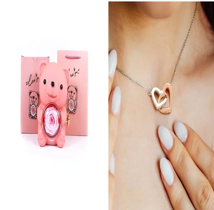 Eternal Rose Teddy Bear Gift Box with Necklace - Catch Cards