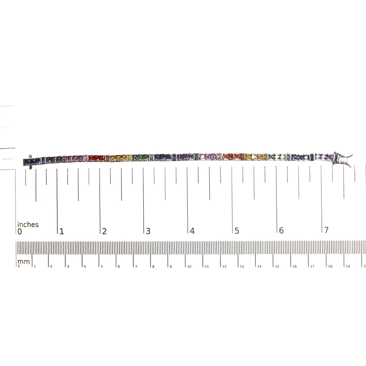 .925 纯银 12.0 克拉多色公主方宝石链式网球手链（AAA 品质）- 7.25 英寸