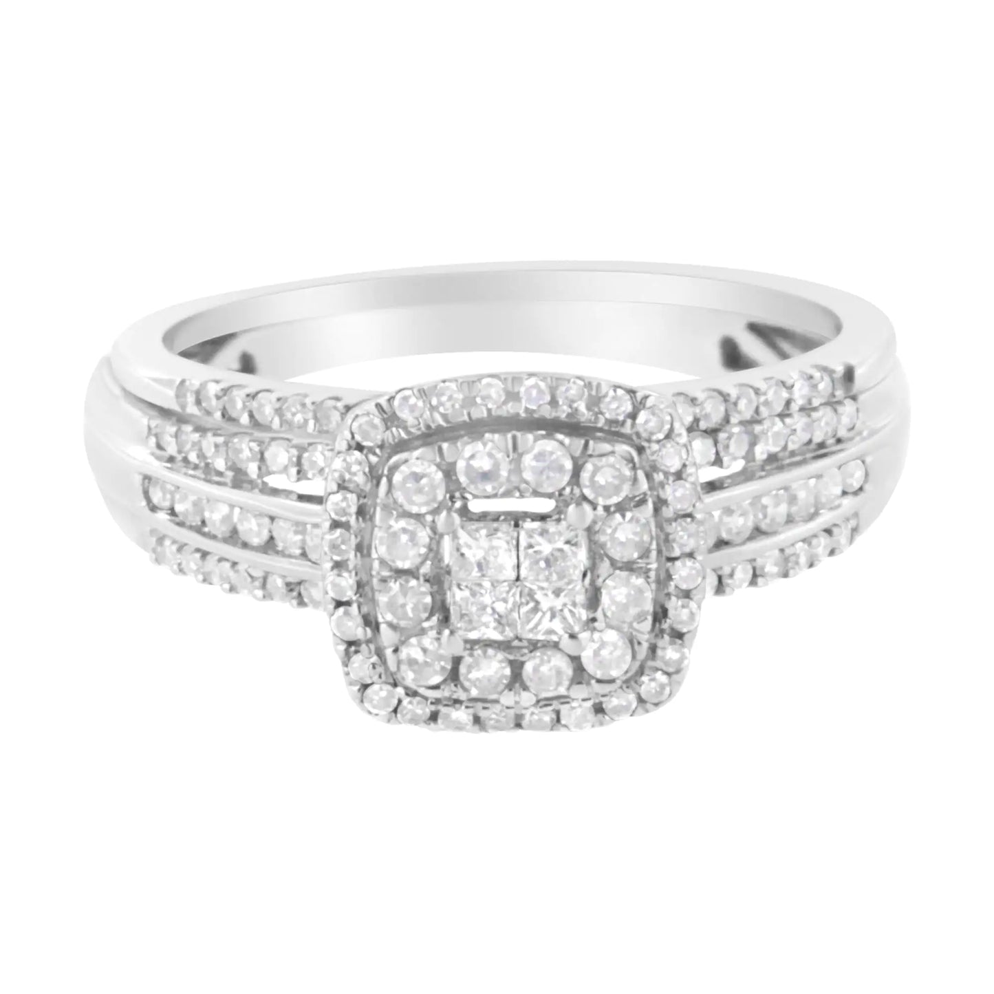 10K White Gold 1/2 cttw Round and Princess-Cut Diamond Engagement Ring and Band Set (H-I Color, I1-I2 Clarity)