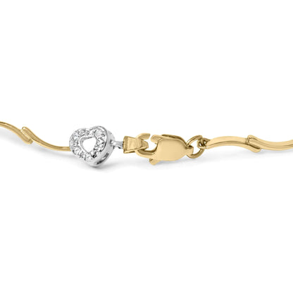 10k Two-Tone Gold 1/3 Cttw Diamond Pave Set Heart S-Link 7.25" Bracelet (I-J Color, I2-I3 Clarity)