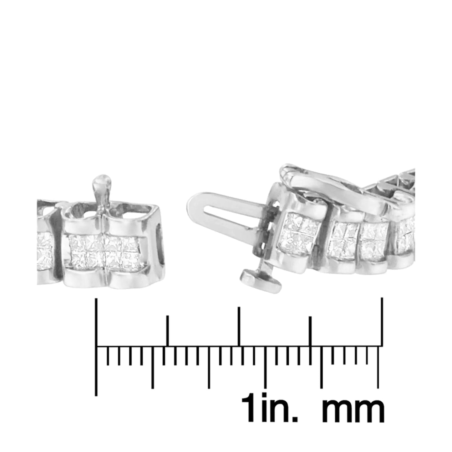 14K 白金 3.0 克拉公主方形切割四重隐形网球手链（高色泽，SI2-I1 净度）- 7 英寸