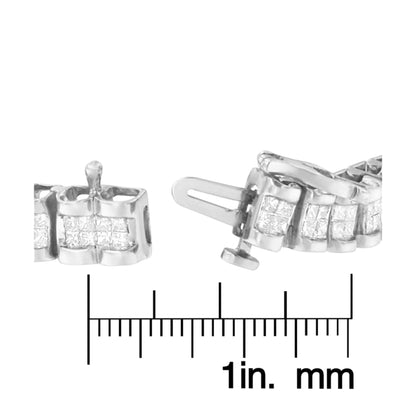 14K 白金 3.0 克拉公主方形切割四重隐形网球手链（高色泽，SI2-I1 净度）- 7 英寸