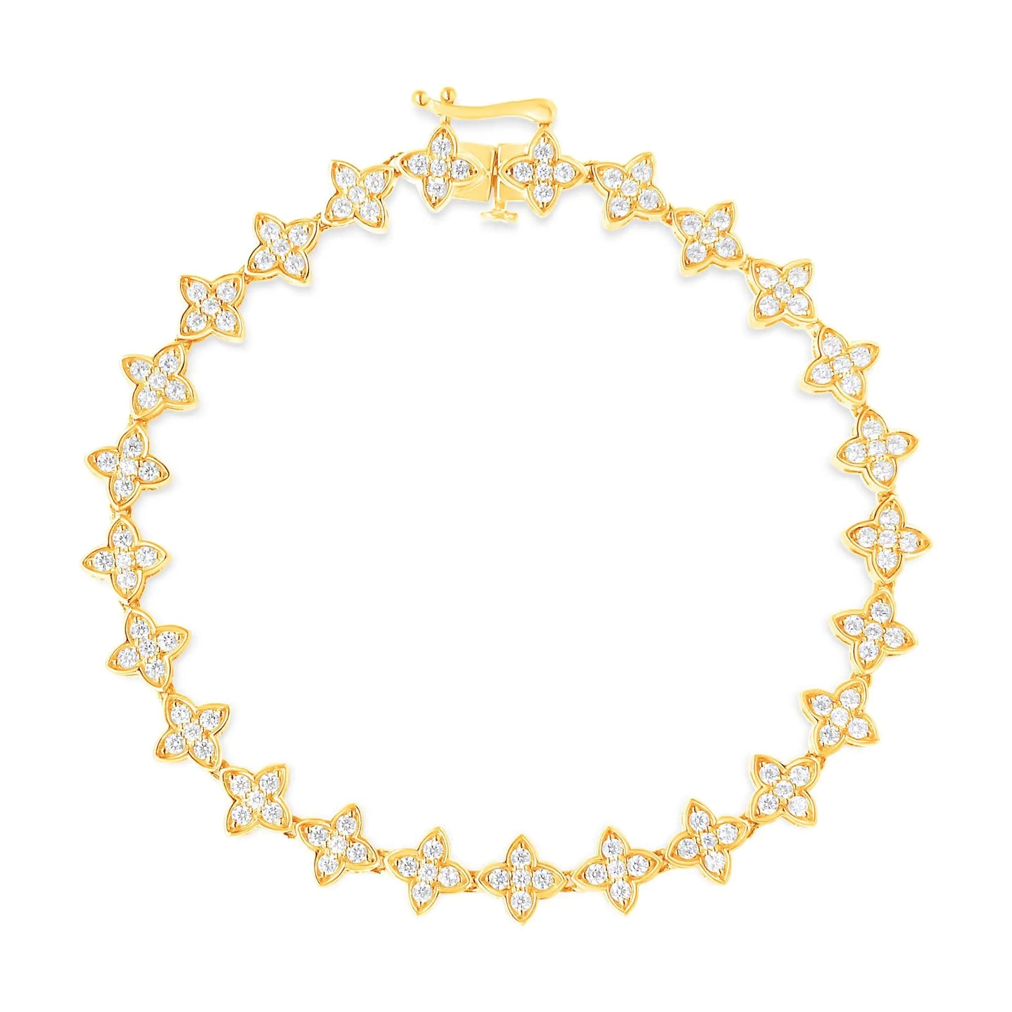 10K Yellow Gold 2.0 cttw Round-Cut Diamond 4 Leaf Clover Link Bracelet (J-K Color, I1-I2 Clarity) - Size 7.25"