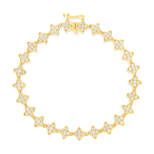 Pulsera de oro amarillo de 10 quilates con diamantes de talla redonda de 2,0 ct y trébol de cuatro hojas (color JK, claridad I1-I2) - 18,3 cm