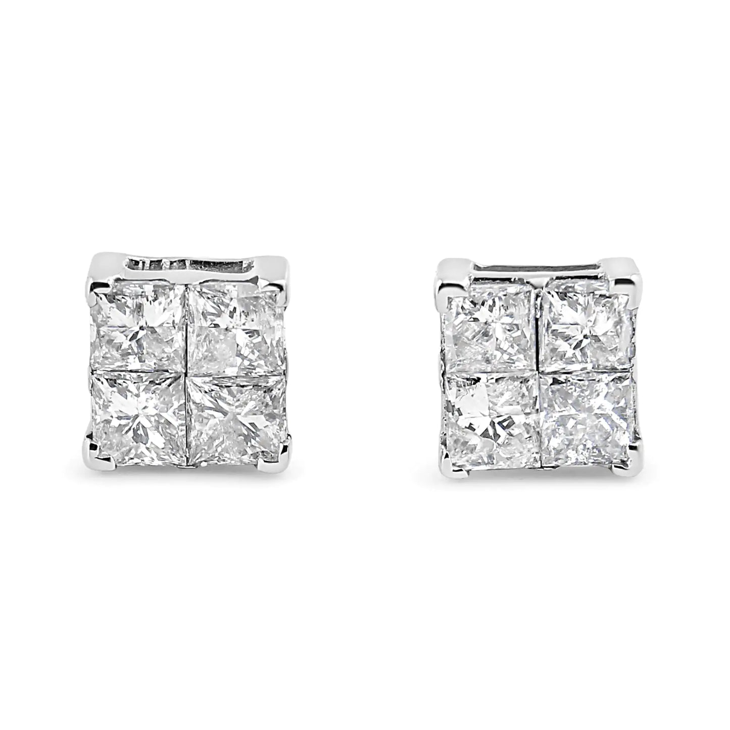 10K White Gold 1.00 cttw Invisible Set Princess-Cut Diamond Composite Square Shape Stud Earrings (G-H Color, I2-I3 Clarity)