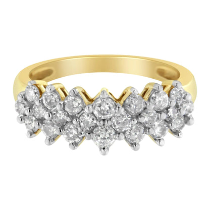 Anillo de oro amarillo de 10 quilates con diamantes redondos (1 ct, color JK, claridad I1-I2)