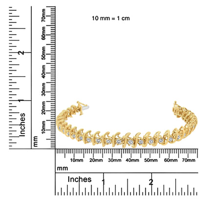 10K Yellow Gold Plated .925 Sterling Silver 3.00 Cttw Prong-Set Brilliant Round-cut Diamond "S" Link Bracelet (J-K Color, I2-I3 Clarity) - Size 7.5