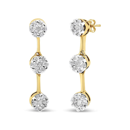 Aretes de diamantes redondos en oro amarillo de 14 quilates (1,05 cts, color HI, claridad SI1-SI2)