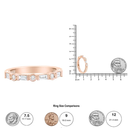 14K roosakuldne 3/8 Cttw baguette ja ümmargune teemandiga pulmapael – (HI Color, VS1-VS2 Clarity)