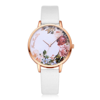 Flower Pattern Thin Strap Watch - Catch Cards