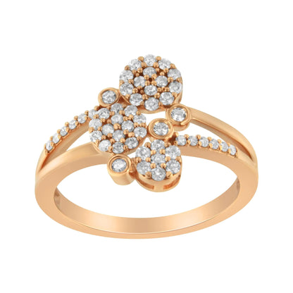 14K Rose Gold Plated .925 Sterling Silver 1/2 Cttw Diamond Scatter Composite Bypass Ring (I-J Color, I1-I2 Clarity)