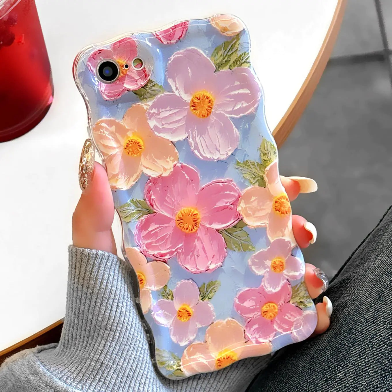 Floral Case for iPhone 13, Curly Wave Frame Flower Phone Case for Girls Women Soft Protective Cover for iPhone 13 6.1 inch HejK.com