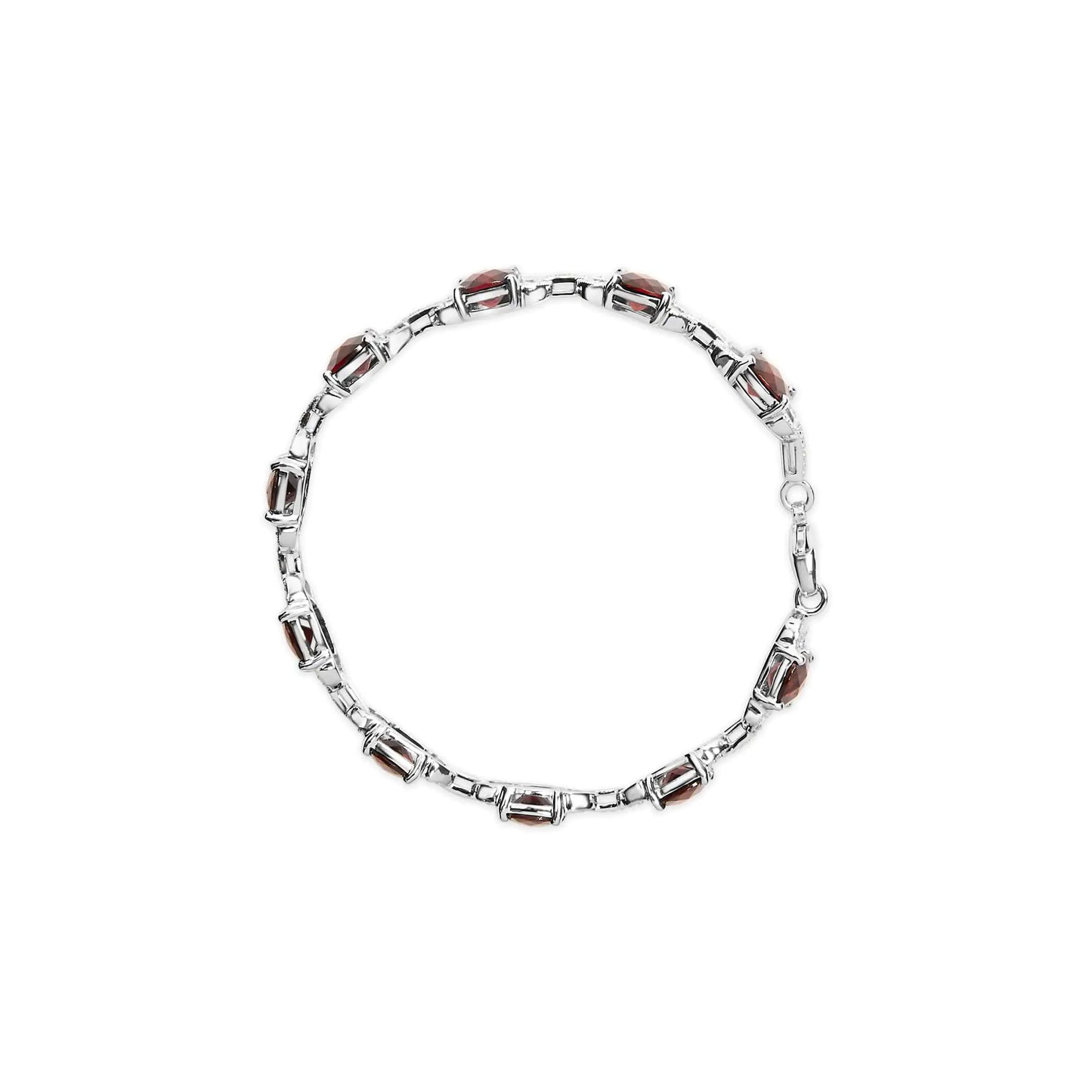 Pulsera de eslabones de tenis de moda en plata de ley 925 de 7 x 7 mm con granate rojo a cuadros y detalles de diamantes (color IJ, claridad I1-I2) - Tamaño: 18 cm