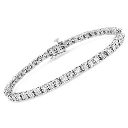 Pulsera de tenis de plata de ley 925 con placa milagrosa y diamantes cultivados en laboratorio, engastada con ilusión, de 18,35 cm