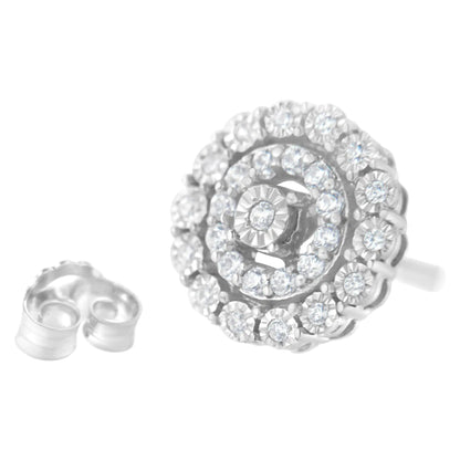 10KT White Gold 1/2 cttw Double Halo Brilliant Round-Cut Diamond Stud Earrings (I-J Clarity, I2-I3 Color)