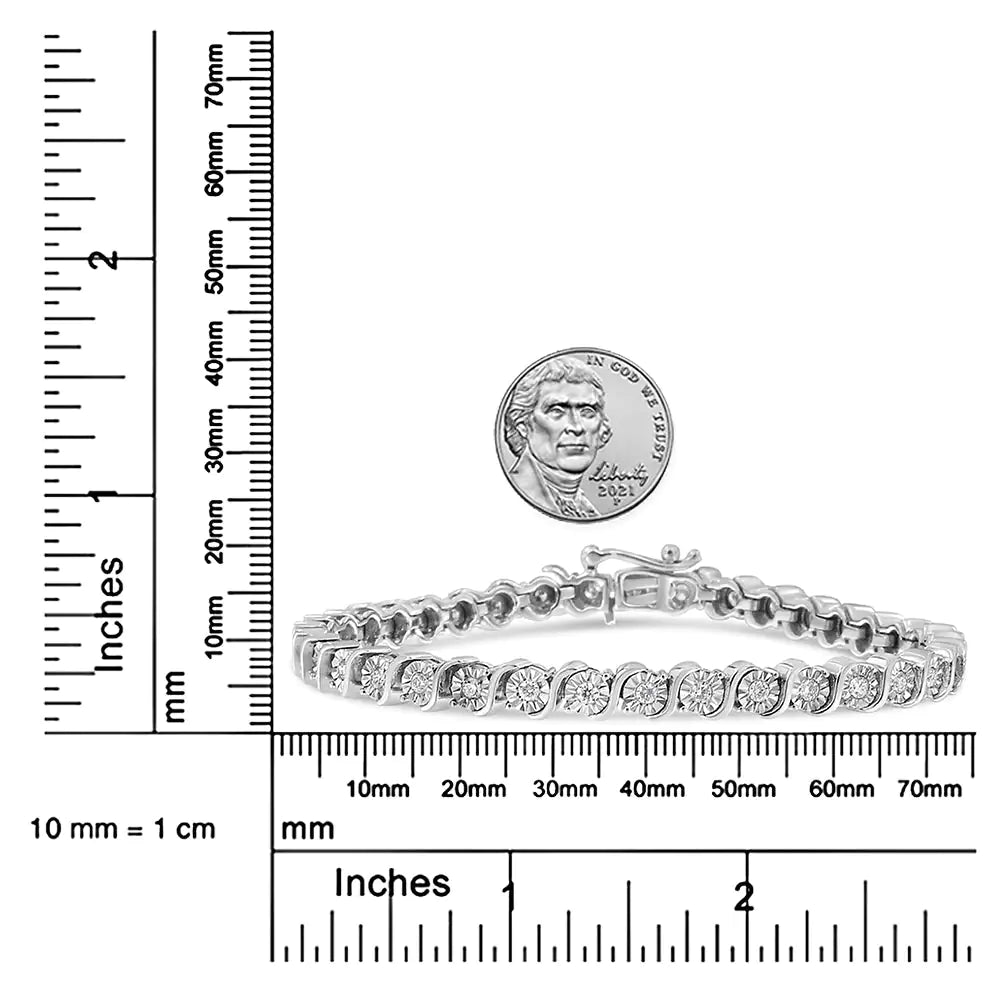 14K 白金 1.00 克拉实验室培育钻石圆形奇迹板和“S”形链网球手链（FG 颜色，VS2-SI1 净度）尺寸 7 英寸