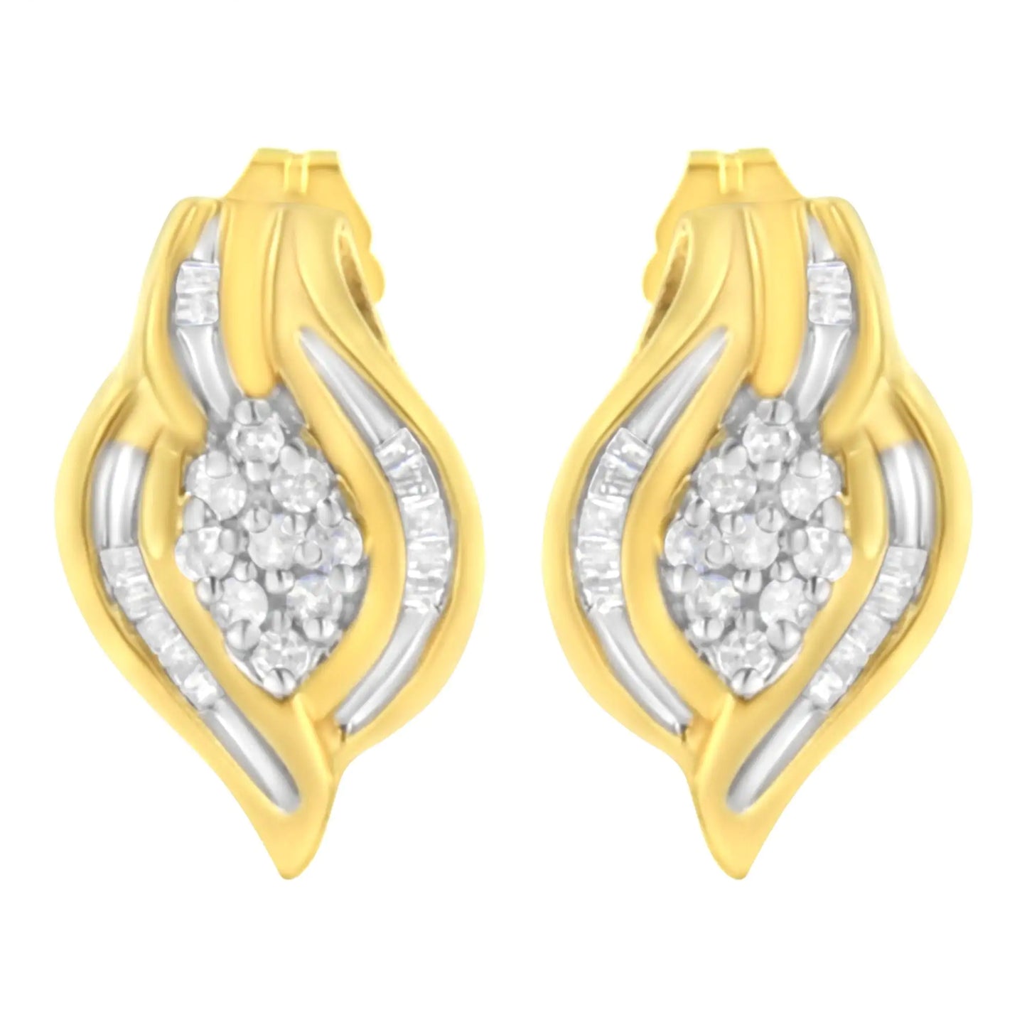 10K Yellow Gold 1/3 cttw Round-Cut Diamond Cluster and Swirl Stud Earrings (J-K Clarity, I2-I3 Color)