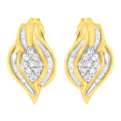 10K Yellow Gold 1/3 cttw Round-Cut Diamond Cluster and Swirl Stud Earrings (J-K Clarity, I2-I3 Color)