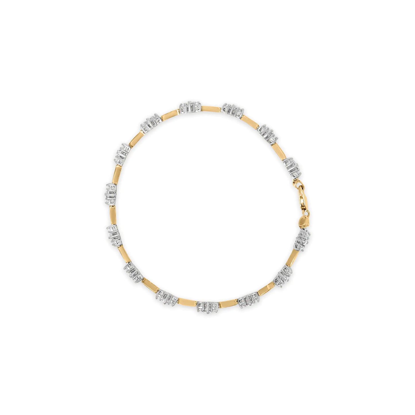 Pulsera de tenis de oro amarillo de 10 quilates con 1,00 cts de diamantes y 3 piedras de 18 cm (color HI, claridad I2-I3)