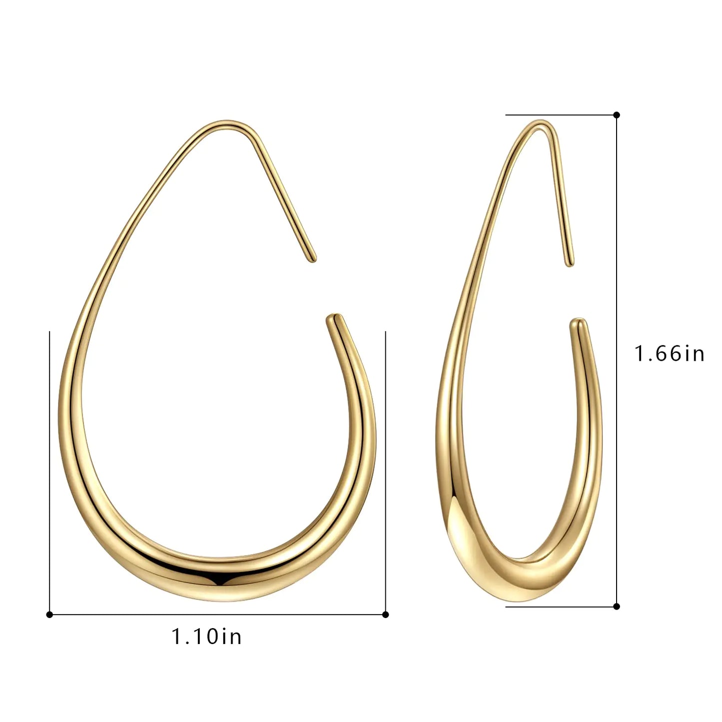 Aros ligeros con forma de lágrima para mujer: grandes aros ovalados con baño de oro blanco de 14 k, joyería llamativa y pulida.