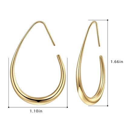 Aros ligeros con forma de lágrima para mujer: grandes aros ovalados con baño de oro blanco de 14 k, joyería llamativa y pulida.