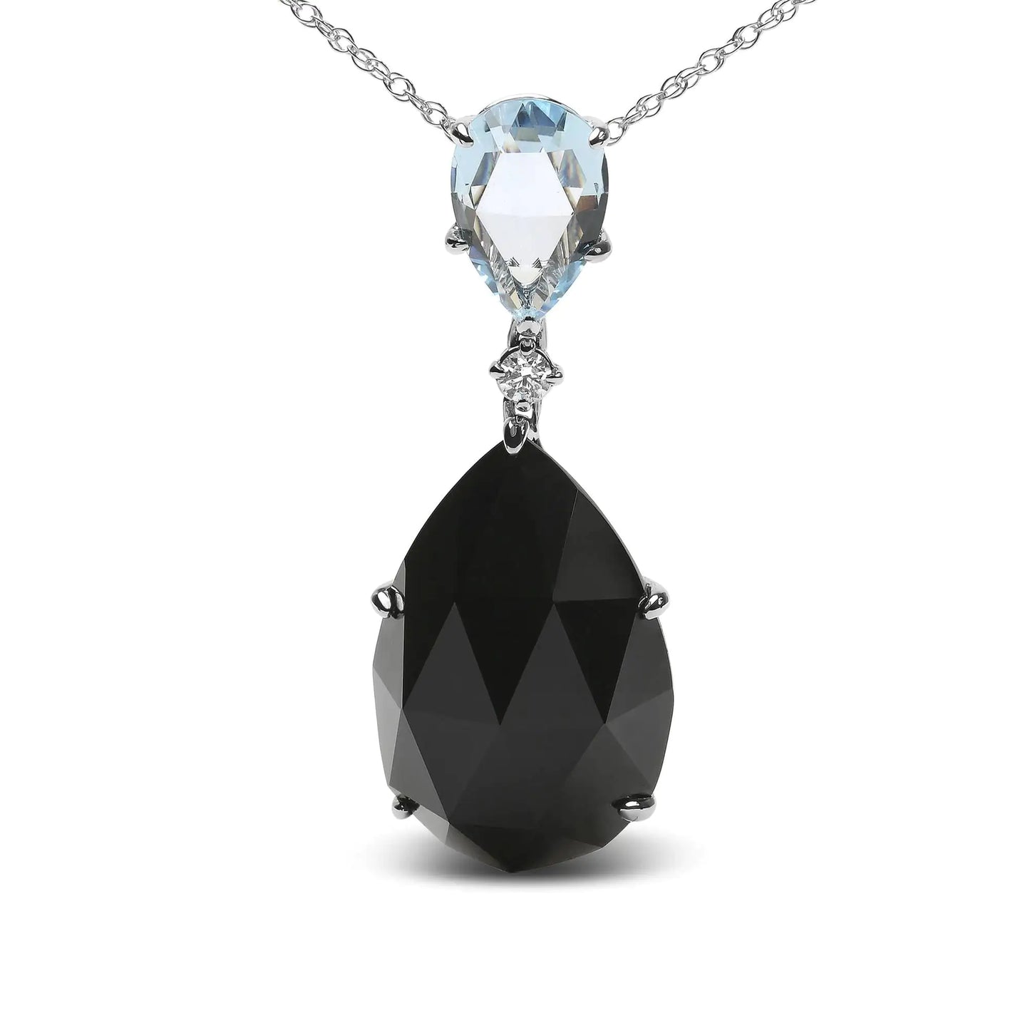 18K White Gold Diamond Accent and Pear Cut Sky Blue Topaz and Pear Cut Black Onyx Dangle Drop 18" Pendant Necklace (G-H Color, SI1-SI2 Clarity)