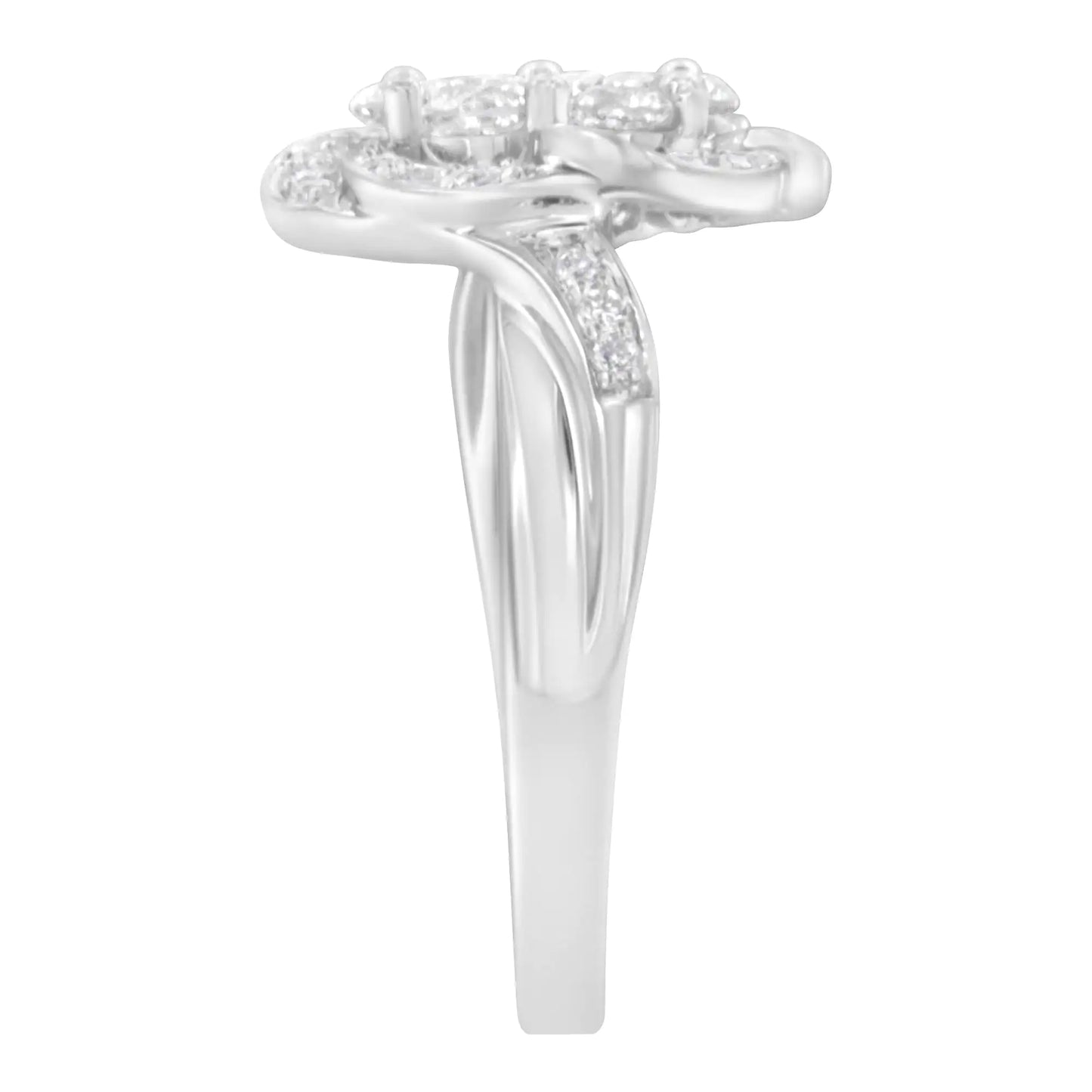 Anillo de diamantes con racimo floral en oro blanco de 14 quilates (1 ct, color HI, claridad SI2-I1)