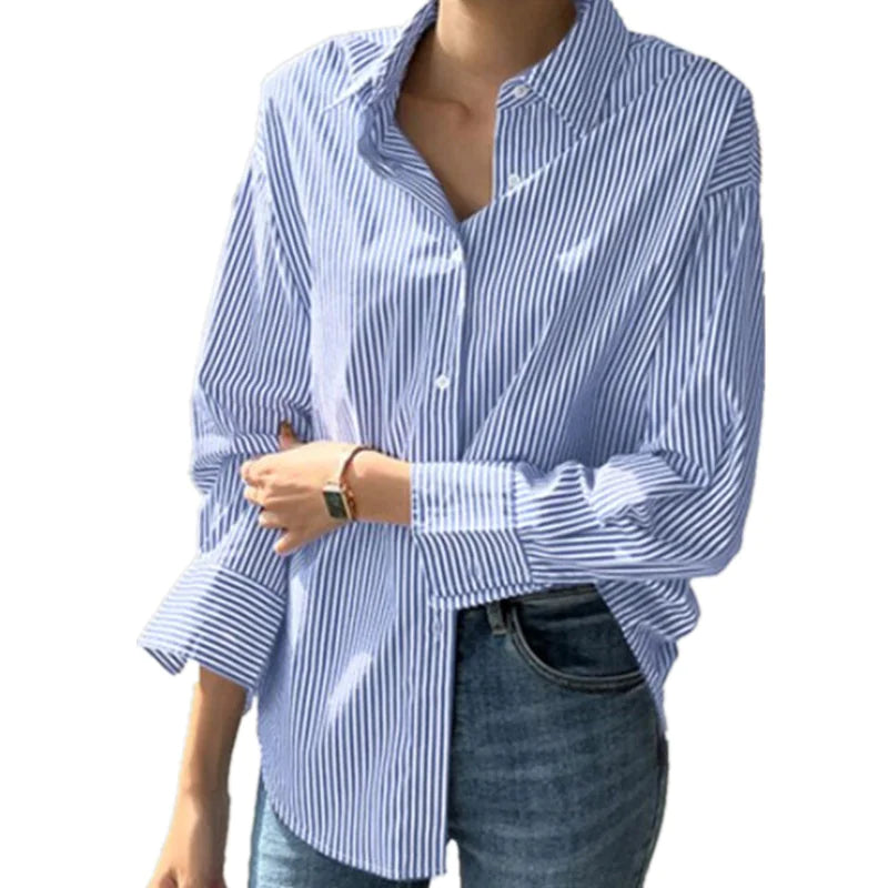 Women's Loose Striped Long-Sleeved Shirt