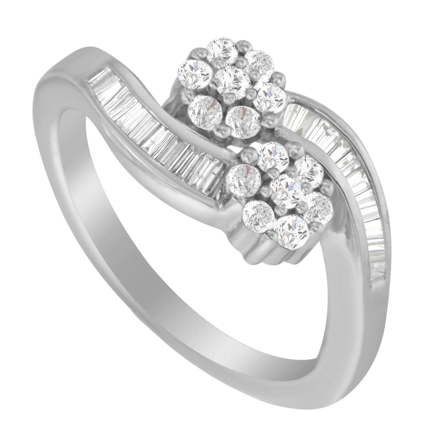 14K hvitt gull rund og baguette diamantring (1/2 cttw, HI Color, I1-I2 Clarity)