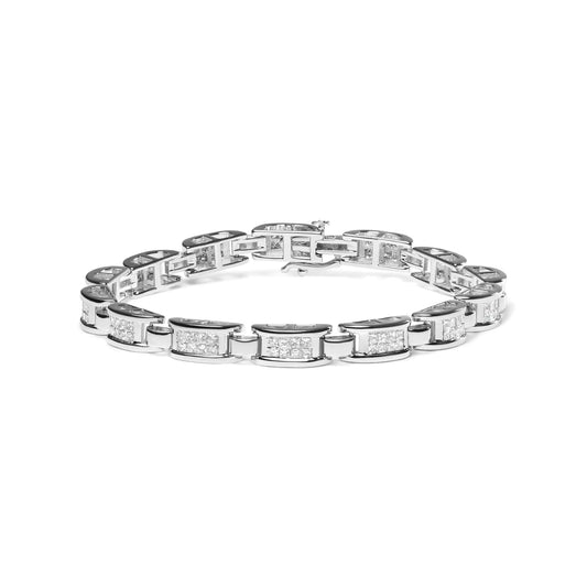 14K White Gold 3.0 Cttw Invisible Set Princess Cut Diamond Link and Buckle 7.25" Tennis Bracelet (I-J Color, I1-I2 Clarity)