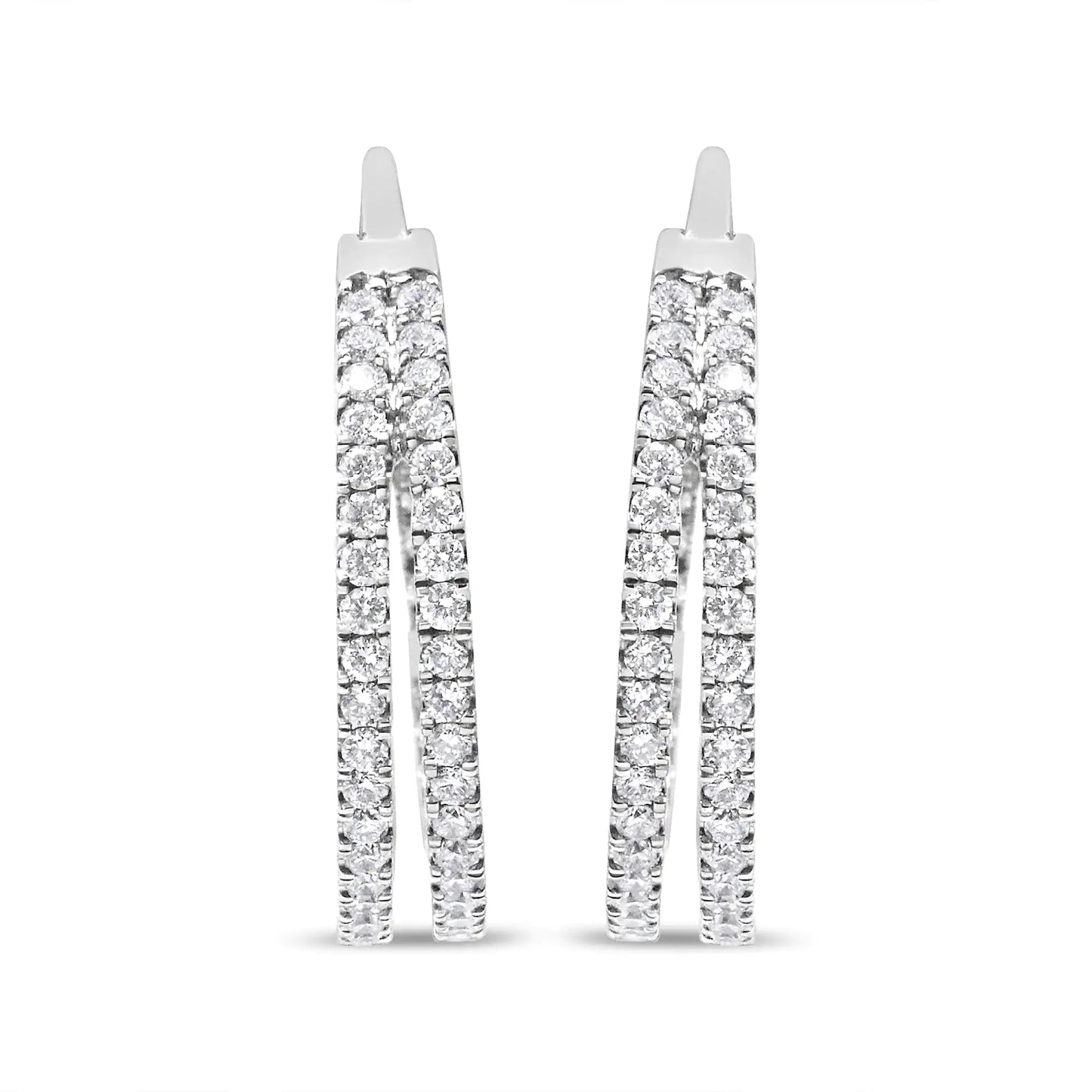 Aros de oro blanco de 10 quilates con diamantes cultivados en laboratorio de 1 1/2 ct, con doble hilera de cruces, de 19 mm (color GH, claridad SI1-SI2)