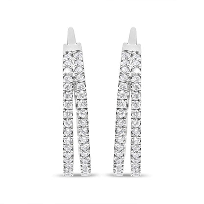 Aros de oro blanco de 10 quilates con diamantes cultivados en laboratorio de 1 1/2 ct, con doble hilera de cruces, de 19 mm (color GH, claridad SI1-SI2)