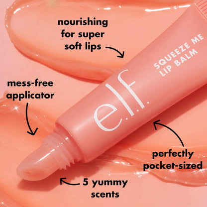 elf Squeeze Me Lip Balm, fuktighetsgivende leppepomade for en ren fargetone, fylt med hyaluronsyre, vegansk og grusomhetsfri, fersken 0,21 unse (pakke med 1) 