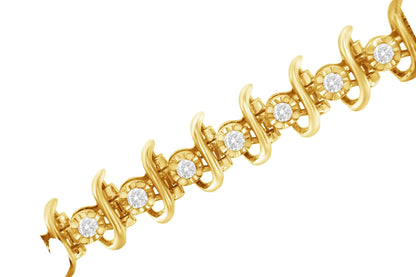 Pulsera de eslabones de diamantes engastados en garras de 1 ct (JK, I1-I2) en plata de ley 925 bañada en oro amarillo de 10 kt - 7,5"